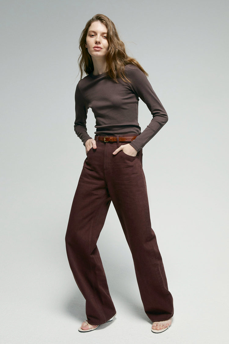 Hey Joanie Slope Curve Jeans HJ039 in denim, front view showing high waist and classic fit with subtle fading and stitching details.