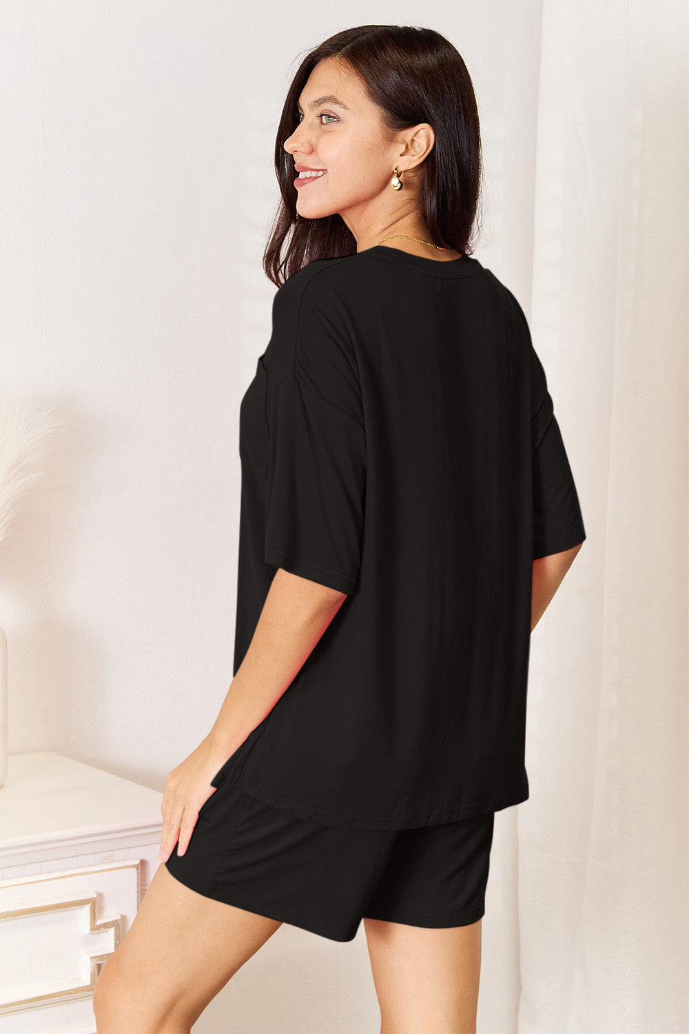 ShopBasicbae Basic Bae soft rayon half-sleeve top and shorts set, comfortable and stylish loungewear for casual wear.
