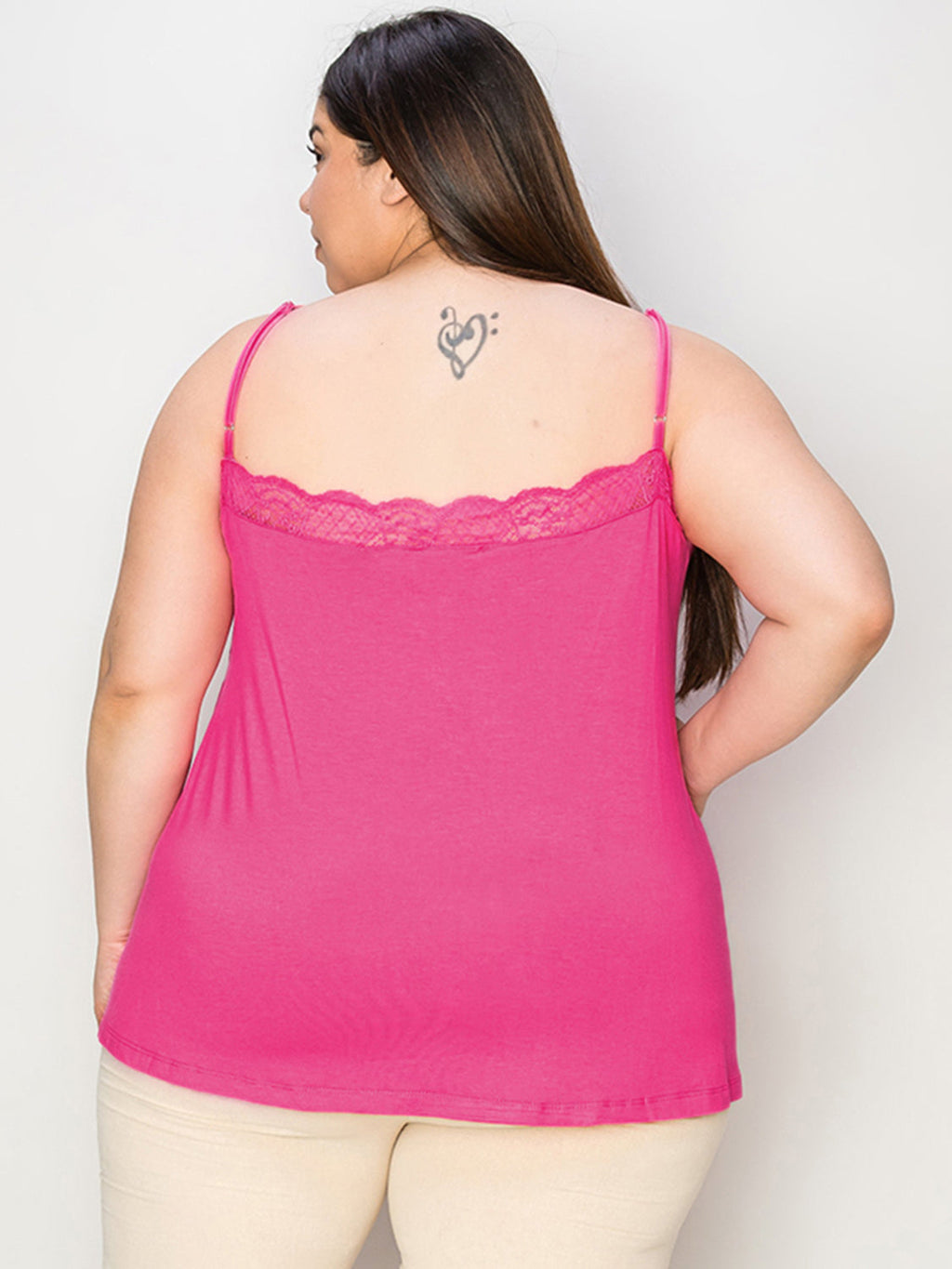 ShopBasicbae Basic Bae lace trim V-neck cami top with full size fit, featuring delicate lace details and a comfortable sleeveless design.