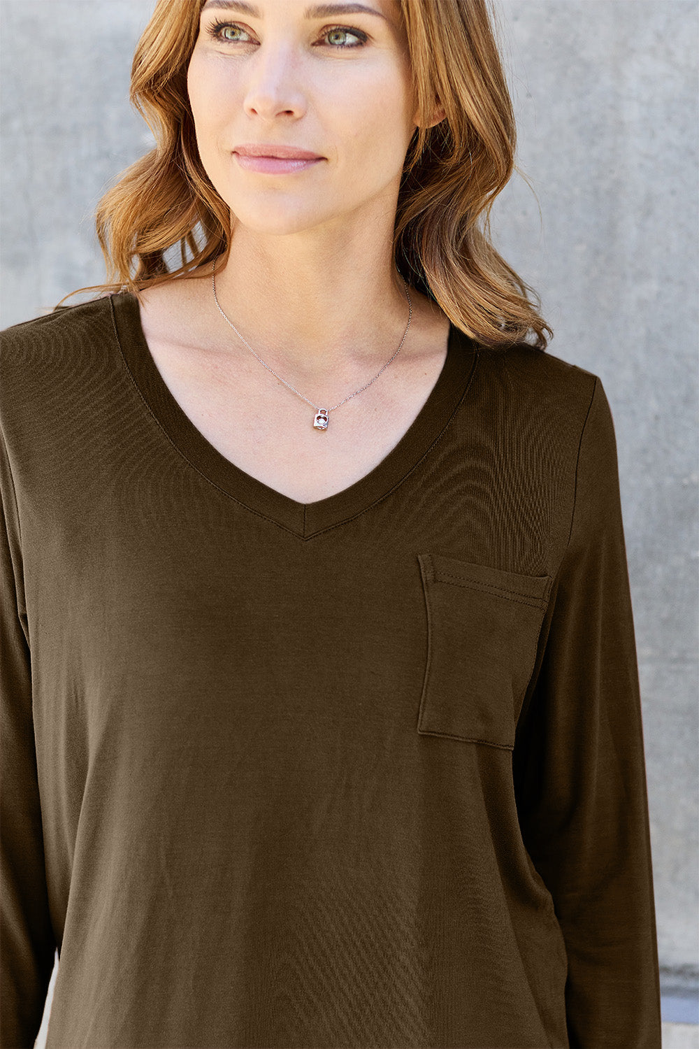 ShopBasicbae Basic Bae V-Neck Long Sleeve Top, full-size, black, fitted long sleeve blouse with V-neck, casual and stylish.
