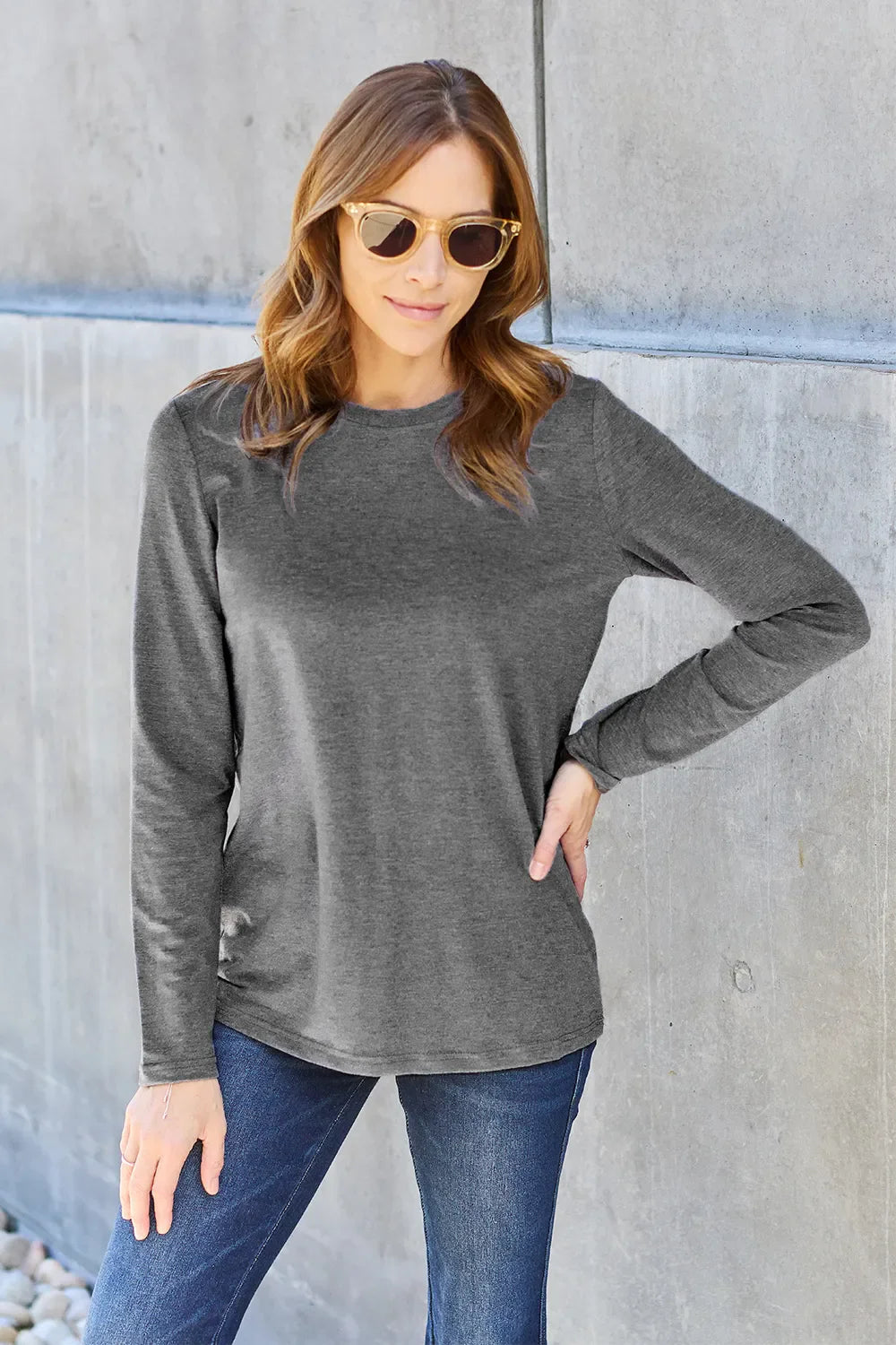 Women's long sleeve top with a round neckline from ShopBasicbae, shown in a soft, comfortable fabric.