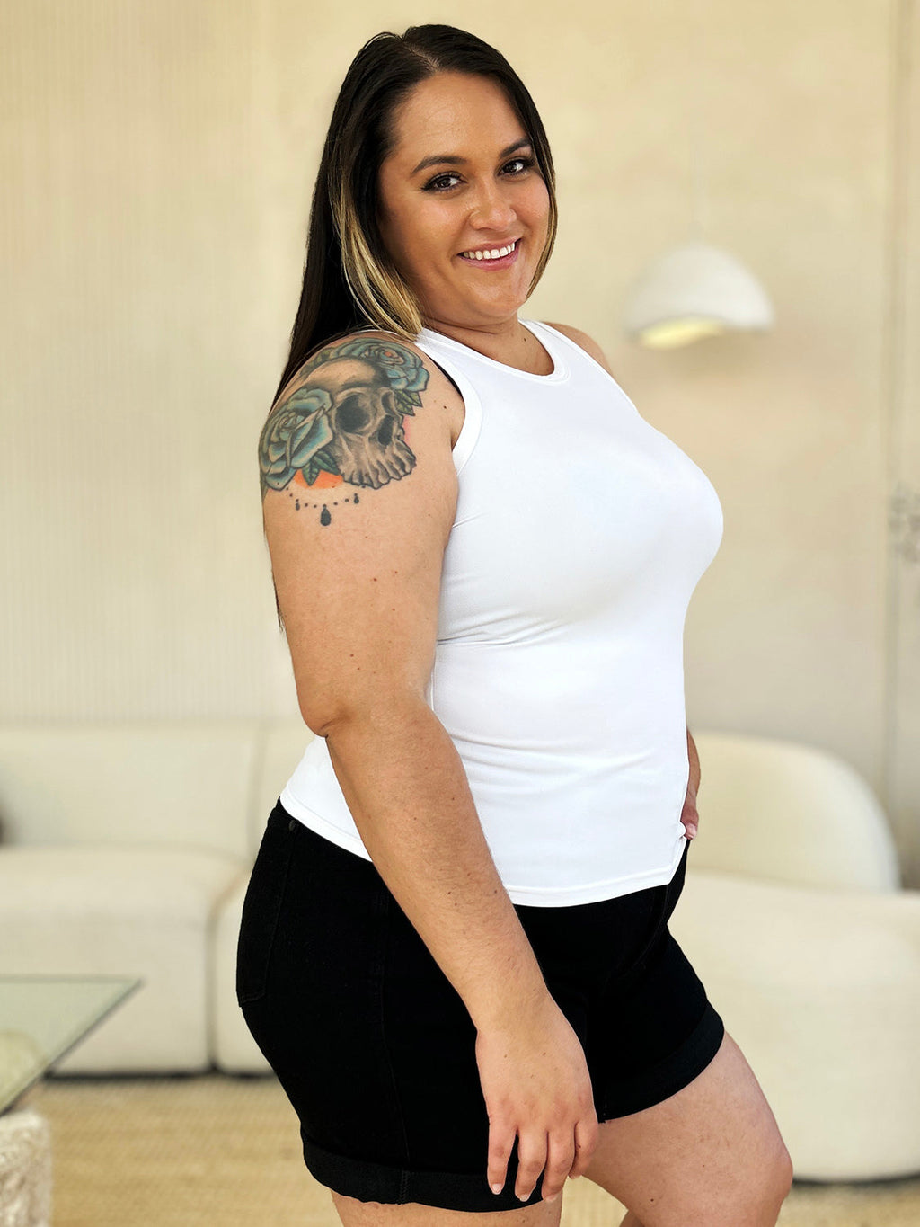 ShopBasicbae Basic Bae full-size round neck slim tank top, soft fabric, sleeveless design, perfect for casual wear.