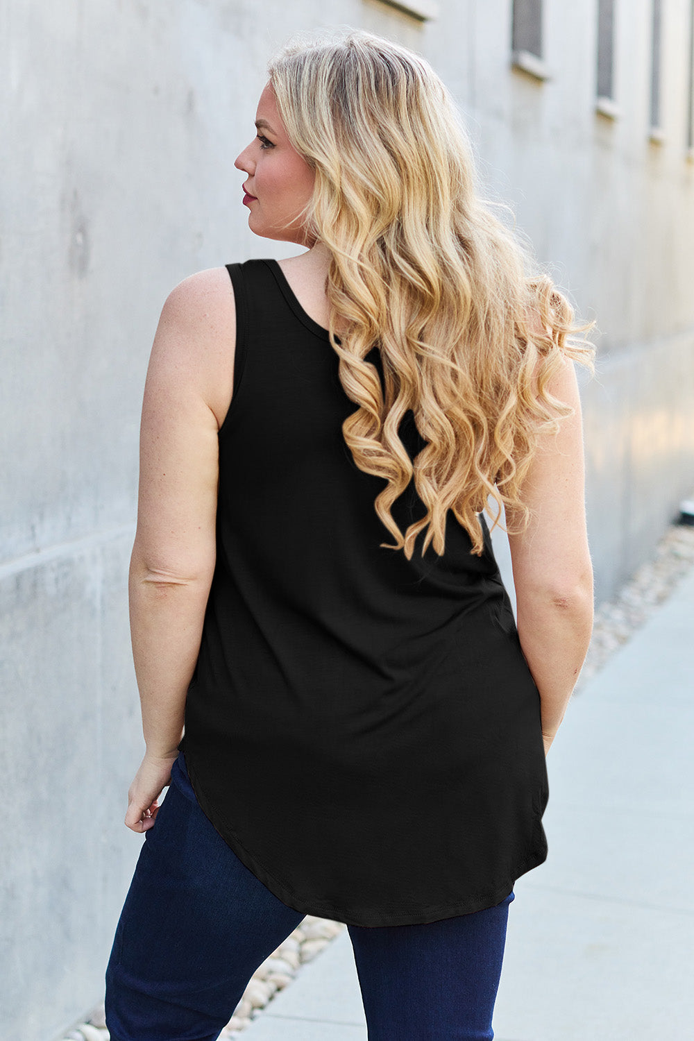 ShopBasicbae Basic Bae full size round neck tank top with curved hem, soft fabric, and simple design, perfect for casual wear.
