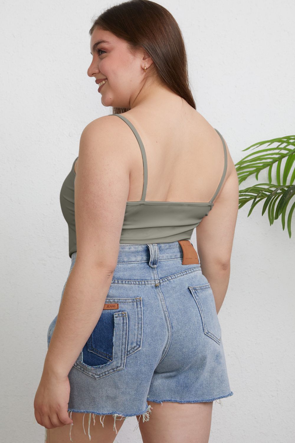 ShopBasicbae Basic Bae full size round neck slim cami top, shown in neutral color, close-up of the fitted sleeveless design.