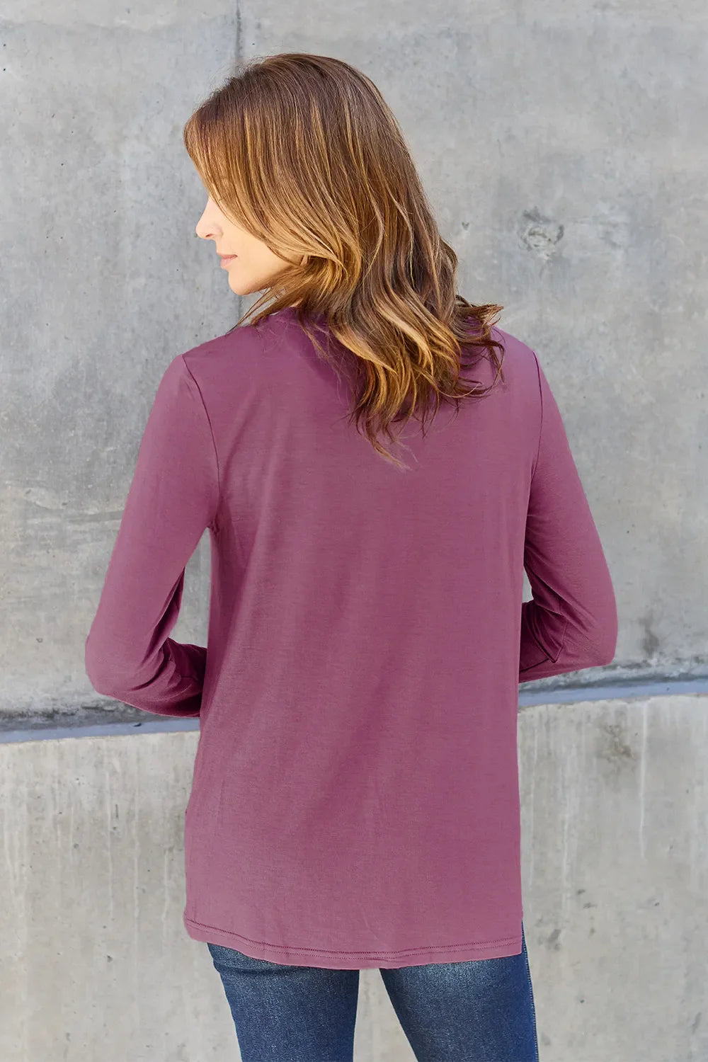 Women's round neck long sleeve top by ShopBasicbae, shown in a soft fabric with a fitted style and classic design.