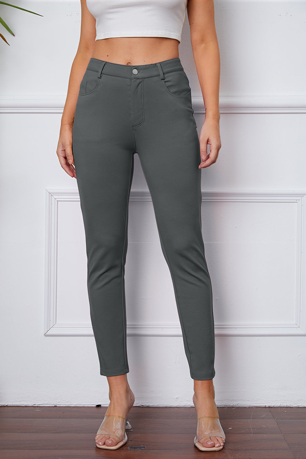 StretchyStitch Pants by ShopBasicbae, stylish black stretchy bottoms with a comfortable fit, shown on a model.
