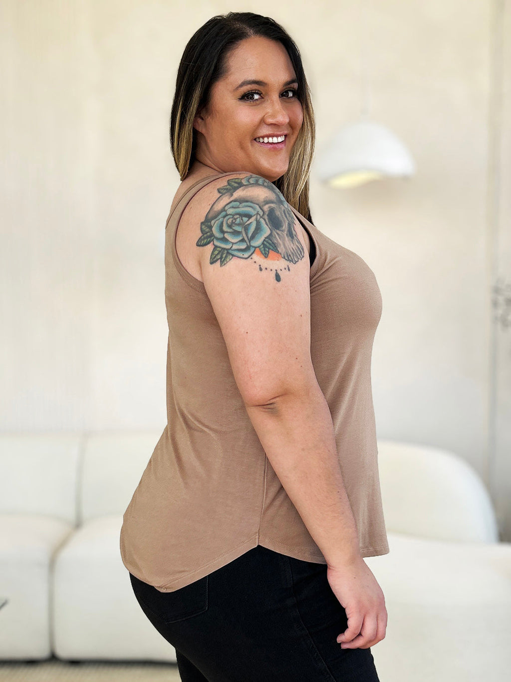 ShopBasicbae Basic Bae round neck tank top with curved hem, full size, casual sleeveless top for everyday wear