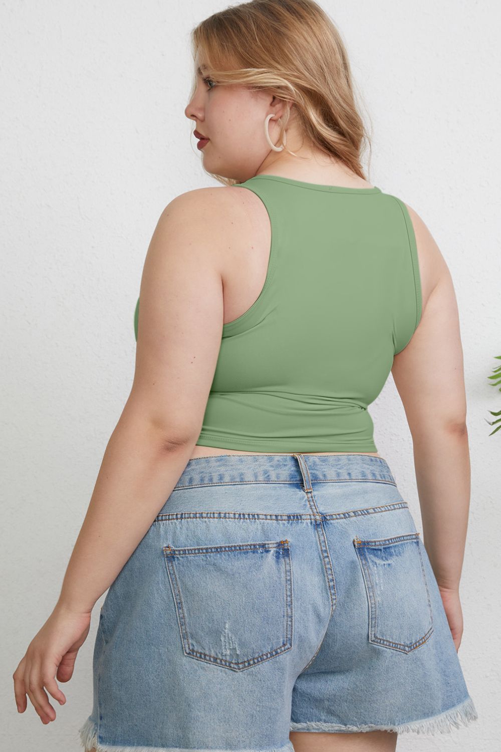 ShopBasicbae Basic Bae full-size round neck slim tank top, lightweight cotton fabric, fitted design, neutral color, casual style.