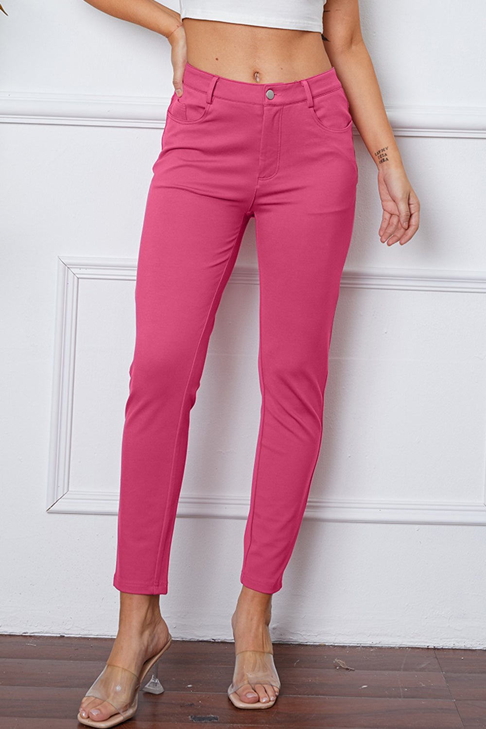 StretchyStitch Pants by ShopBasicBae, flexible and comfortable bottoms with a fitted design, shown in a neutral color.