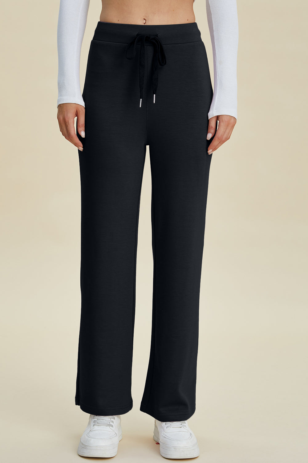 ShopBasicbae Basic Bae full size air scuba wide-leg pants with drawstring, stylish and comfortable bottoms for casual wear.