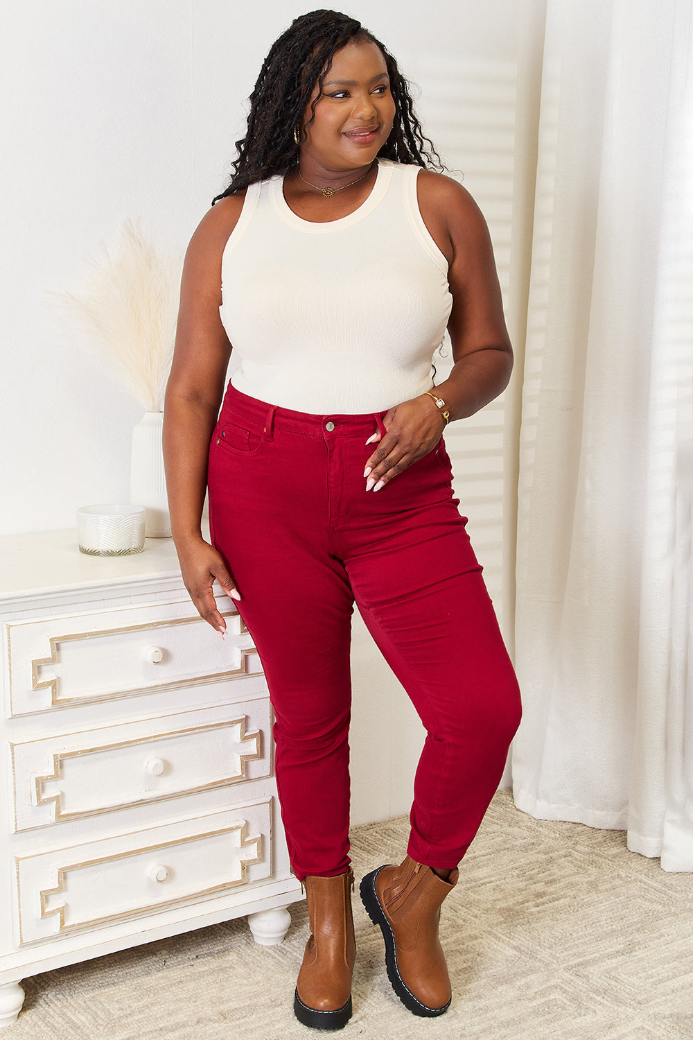 Basic Bae full size round neck tank top in white, featuring a simple, classic design and comfortable fit.