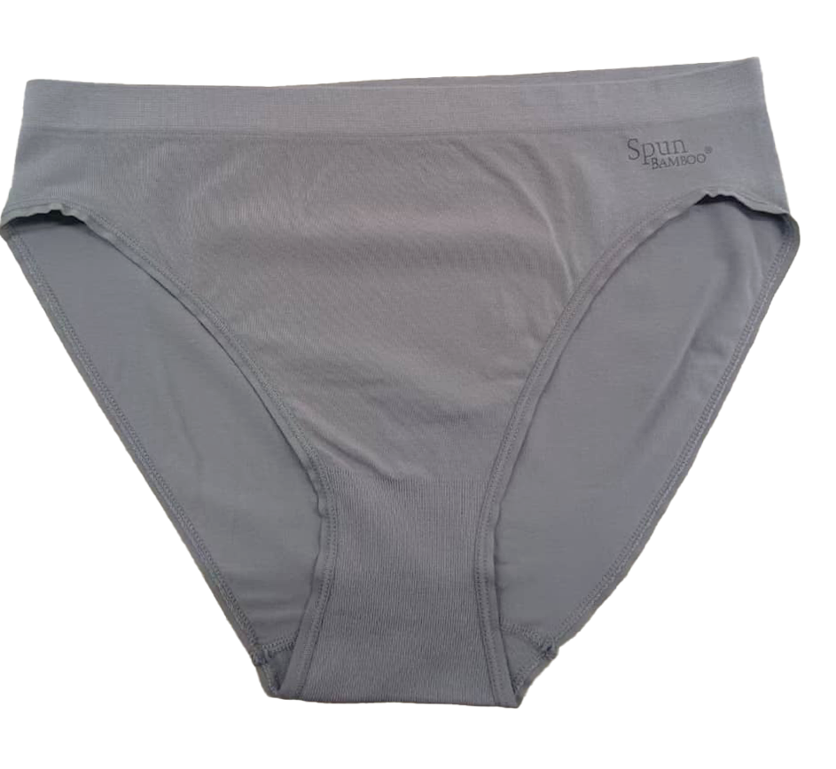 Gray women's bamboo and cotton high-leg brief underwear by Spun Bamboo, showcasing soft, breathable fabric and comfortable fit.